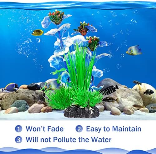 Vtaplıea Yapay Akvaryum Bitkileri Balık Tankı Süslemeleri Ev ve Ofis için Kullanılan Akvaryum (Mavi)