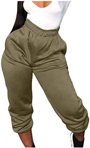 Kadın Sweatpants Katı rahat pantolon Kargo kapri pantolonlar Elastik Yüksek Bel Palazzo Joggers Pull-On dinlenme pantolonu