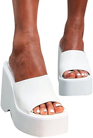 Yazlık terlik Kadın Sandalet Düz Renk Büyük Boy Platformu Kama Topuk Yüksek Topuk Burnu açık Seksi Stil Bayan Beyaz Düz Sandalet Ayakkabı