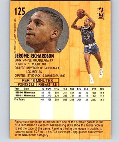 1991-92 Fleer Serisi 1 Basketbol 125 Pooh Richardson Minnesota Timberwolves Resmi NBA Ticaret Kartı