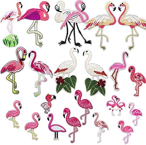 Woohome 24 ADET Flamingo Demir on Yamalar, Çeşitli Flamingo Yamalar Üzerinde Dikmek İşlemeli Aplikler Sticker Yamalar Giysi için Elbise