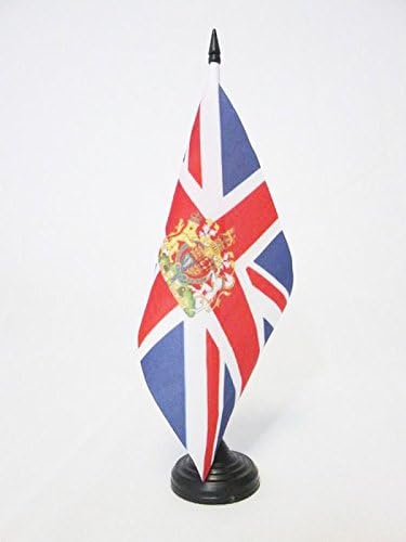 AZ BAYRAĞI Birleşik Kingdon Arması Masa Bayrağı 5 x 8 - İNGİLTERE-İngiliz-İngiltere Masa Bayrağı 21 x 14 cm-Siyah Plastik Çubuk ve
