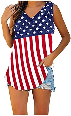 4th Temmuz Tankı Üstleri Kadınlar için Amerikan Bayrağı Yaz Casual Kolsuz Tişörtleri Gömlek Yıldız Çizgili Kravat Boya Koşu Tankı Üstleri
