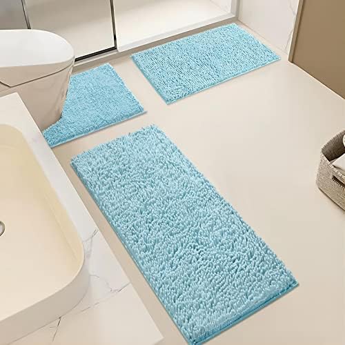 Amconsure Banyo Halıları Banyo için 3 Adet Banyo mat seti Kaymaz Şönil Duş Zemin Koşucu Oturma Odası için, Ultra Emici, makinede Yıkanabilir(24x20,