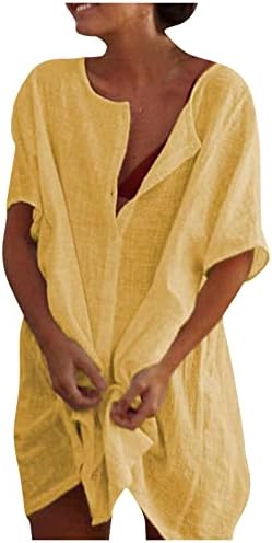NOKMOPO Kadın Gömlek Kısa Kollu Moda Orta Uzunlukta Gevşek Düz Renk Kısa Kollu Gömlek Casual Tops