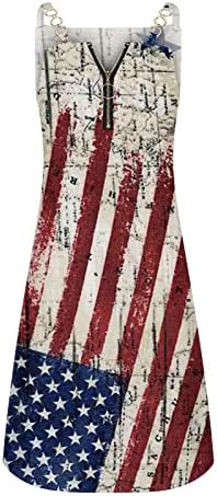 HCJKDU Kadınlar 4th Temmuz Kolsuz Elbise V Boyun Fermuarlı Bağımsızlık Günü Mini Elbise Amerikan Bayrağı Baskı Plaj Sundress