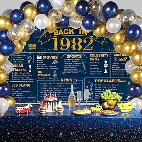 DARUNAXY 41st Doğum Günü Mavi Altın Parti Dekorasyon, Mavi Geri 1982 Banner 41 Yaşındaki Doğum Günü Partisi Poster Malzemeleri, Büyük