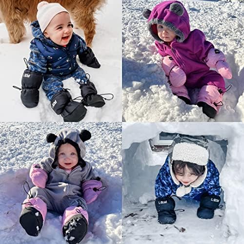 L-Yay Bebek Soğuk Hava Eldivenler + Eldivenler Kış İçin + Bebek Boys & Girls İçin Tasarımda Kalın + Sıcak Su Geçirmez Malzeme