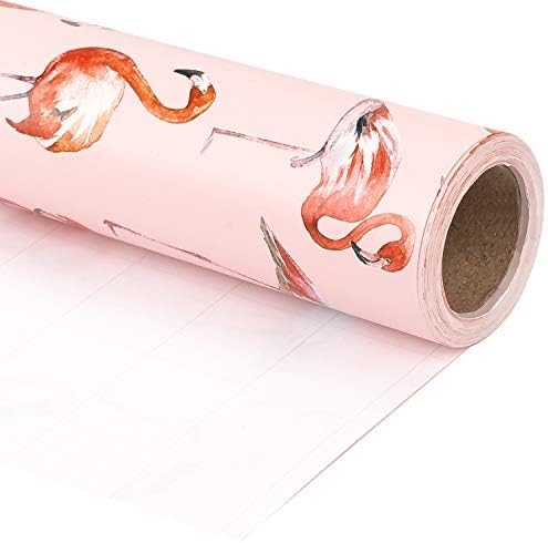 WRAPAHOLİC Ambalaj Kağıdı Rulosu-Doğum Günü, Tatil, Düğün, Bebek Duşu için Kesim Hatlarına Sahip Flamingo Tasarımı-30 inç x 33 fit