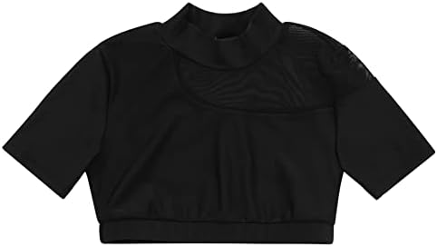 TTAO Çocuk Kız Örgü Splice Bale Dans Kırpma Üst Sahne Performansı Tank Top Atletik Egzersiz Yoga T-Shirt Giyim Siyah C 6