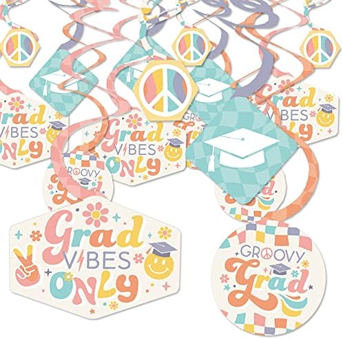 Büyük Nokta Mutluluk Groovy Mezuniyet Hippi Süslemeleri Asılı Swirls-40 Set