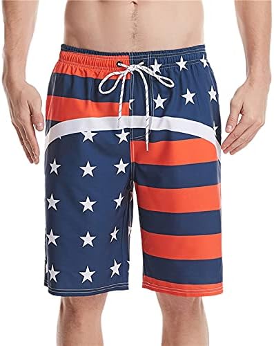 Bağımsızlık Günü Yüzmek Mayo, Erkek Yaz plaj şortu Yıldız ve Şerit Ekleme Çabuk Kuru Sörf Tahtası kısa pantolon