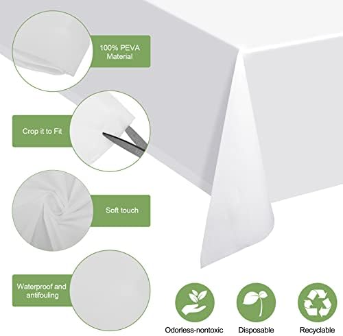 Shimeyao 48 Paket Beyaz Tek Kullanımlık Plastik Masa Örtüsü 54x108 İnç Dekoratif Dikdörtgen Masa Örtüsü Parti Piknik Masa Örtüsü Dikdörtgen