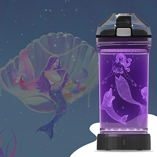 YuanDıan Light Up Çocuklar Su Şişesi ile 3D Mermaid Tasarım - 14 OZ Tritan BPA Ücretsiz Çevre Dostu-Serin içecek bardakları Hediye