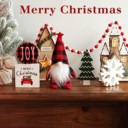 Treory Noel Katmanlı Tepsi Dekor, 6 Adet Noel Kapalı Süslemeleri Noel Ağacı Peluş Cüceler Kamyon Kar Tanesi Buffalo Ekose Sevinç Boncuk