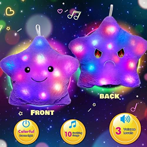 Cuteoy müzik mor yıldız peluş yastık Glow Twinkle yıldız ninni ışık dolması LED oyuncaklar ayarlanabilir hacim animasyonlu yatıştırmaya