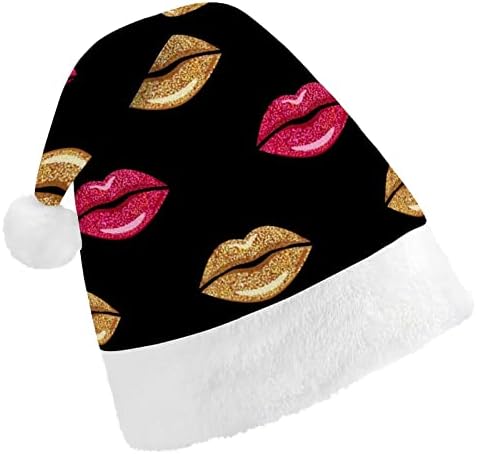 Pembe ve Altın Ruj Noel Şapka Santa Şapka Unisex Yetişkinler için Konfor Klasik Noel Kap Noel Partisi Tatil için