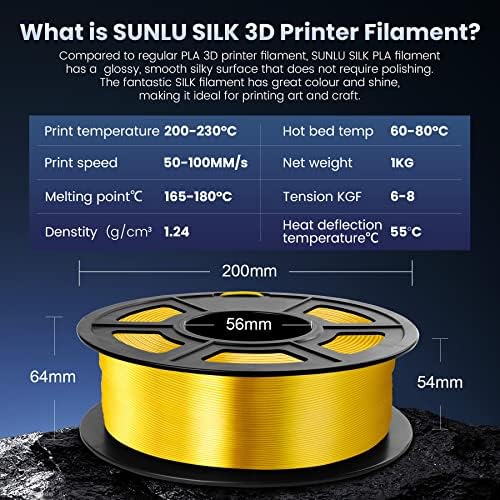 3D Yazıcı İpek Filament, SÜNLÜ Parlak İpek PLA Filament 1.75 mm, Pürüzsüz ipeksi Yüzey, 3D Yazıcılar için Yazdırması Kolay, Boyutsal