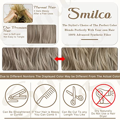Smılco Peruk Kadınlar için Balayage Altın Gümüş Gri Sentetik Uzun kıvırcık saç kahküllü peruk-Günlük Kullanım için Uygundur.
