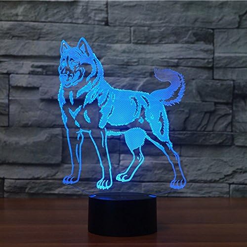 Jınnwell 3D Köpek Bulldog Kurt Hayvan Gece Lambası 7 Renk Değişimi LED Masa masa lambası Akrilik Düz ABS Taban USB şarj aleti Ev Dekorasyon