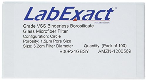 LabExact 1200569 Sınıf VSS Cam Mikrofiber Filtre, Bağlayıcısız Borosilikat Cam, 1.5 µm, 3.2 cm (100'lü paket)
