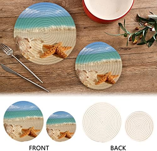 Denizyıldızı Kabuk Plaj tencere tutucular Mutfak Trivets için Sıcak Yemekler için 2 Adet İsıya Dayanıklı Kalın Trivets pamuk ipliği