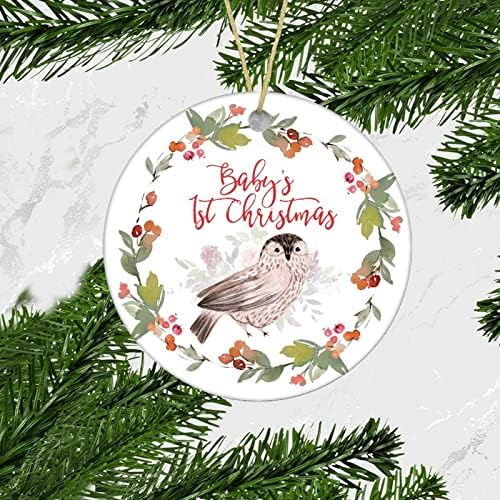 Bebek Baykuş Daire Seramik Süsler Bebeğin 1. Noel Noel Çelengi Noel Ağacı Süsü Halatlı Noel Asılı Süsleme Kapalı Noel Süsleri Ev Dekoru
