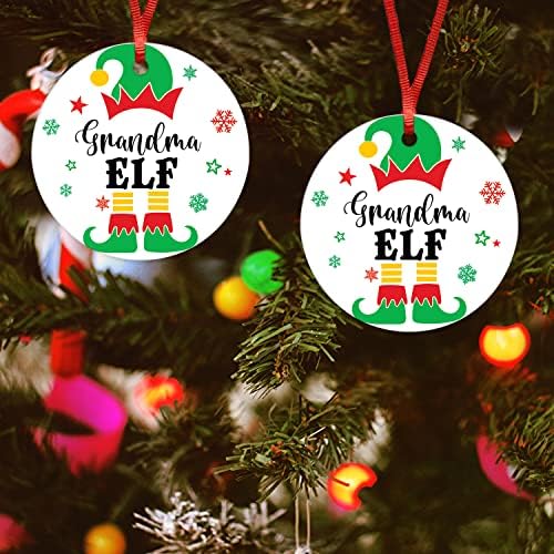 Büyükanne ELF Noel Seramik Süs Kar Tanesi Yuvarlak Düz Porselen Hatıra Çift Taraflı Baskılı Noel Ağacı Asılı Dekorasyon
