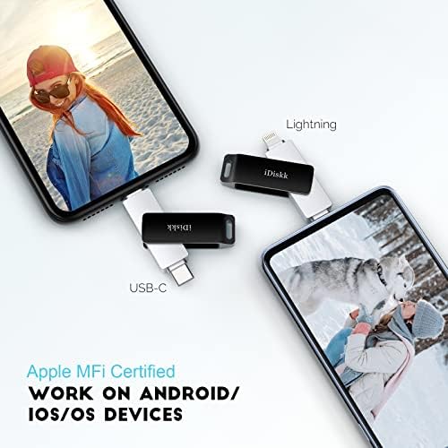 Mfi Sertifikalı iDiskk 512 GB Fotoğraf Sopa Sürücü, iPhone Flash Sürücü Fotoğraf Depolama için Tüm iPhone ve USB-C iPad Modelleri,