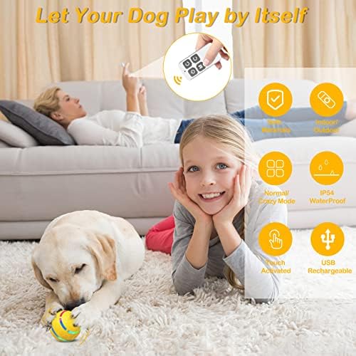 Uzaktan Kumandalı İnteraktif Köpek Topu Oyuncağı, LED flaş ışığı/USB Şarj Edilebilir Hareketli Aktif Yuvarlanan Top, Köpekler için