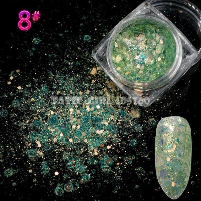 1 Kavanoz Mix Boyutları Renkli Glitter Altıgen Pul Tırnak Sanat Dilim Çıkartmalar Rhinestones Toz Süslemeleri FRG - (Renk: FRG08)