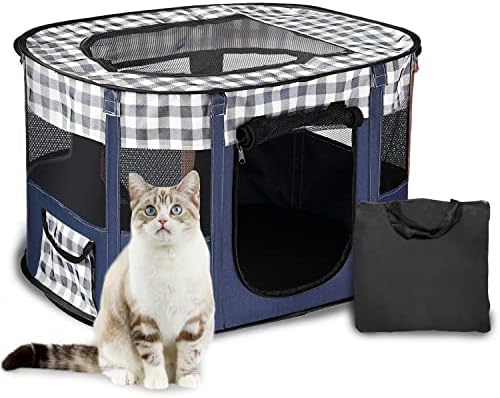 Taşınabilir Kedi Oyun Parkı, Katlanabilir Evcil Hayvan Oyun Parkı,Küçük Köpek, Kedi ve Küçük Hayvanlar için 3 Kapılı Kedi Evi Premium