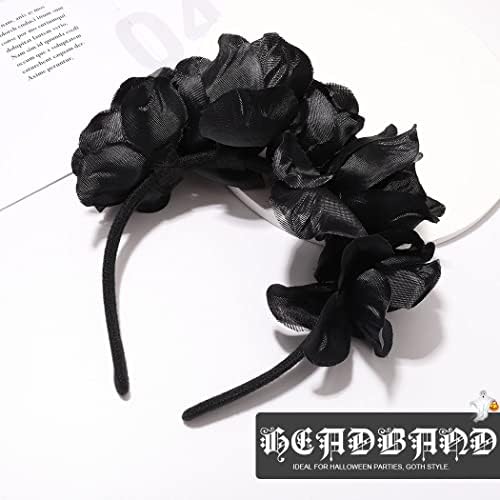 Kulak Cadılar Bayramı Gül Peçe Bandı Siyah Kafatası Taç Saç Bantları Gotik Çiçek Saç Çemberler Kostüm Partisi Headpieces Kadınlar için