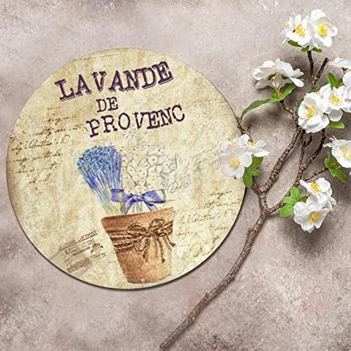 Yuvarlak Metal Tabela Fransız Lavande De Provenc Provence Lavanta Çiçekleri Vintage Çelenk İşareti Metal Sanat Baskılar Paslı Ev Ev