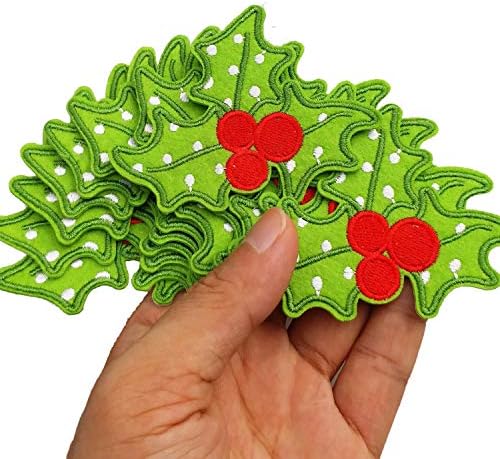 3 x 2.4 12 adet Noel Noel Holly Yaprakları Holly pat Demir On İşlemeli Yamalar Aplikler makine nakışı Needlecraft Dikiş DIY