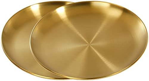 TOPZEA 4 Paket Paslanmaz Çelik Yemek Tabakları, 9 İnç Altın Metal Salata Tabakları Kullanımlık Mutfak Yemek Takımı Tatlı Ekran Yemek
