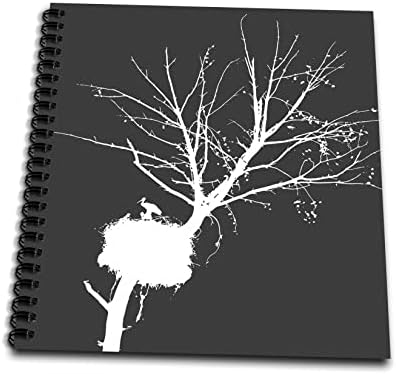 Yavru Kuşlarla Ağaçta Leylek Yuvasının 3 Damla Beyaz Silueti-Çizim Kitapları (db-364725-2)