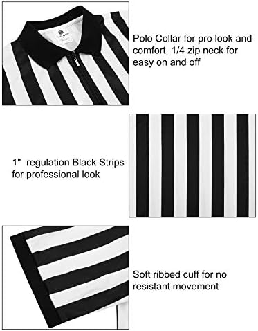 FitsT4 Resmi Siyah & Beyaz Şerit Hakem Gömlek Fermuar Ref Jersey Üniforma Kısa Kollu Hakem ile Pro Hakem Kap Paslanmaz Çelik Düdük