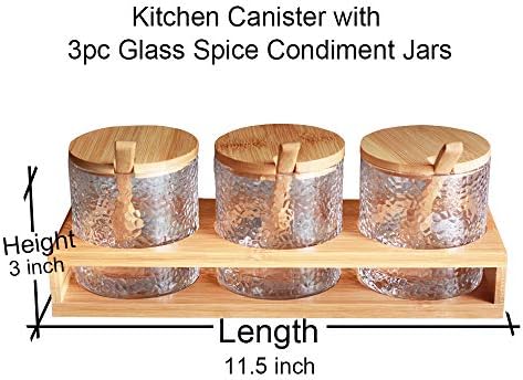 Jomop 3 Şişe / Set Bambu Kapak Çeşni Pot çeşni şişesi Cam Mutfak Malzemeleri baharat rafı Tuz ve Biber Kavanoz Konteyner (Bambu)