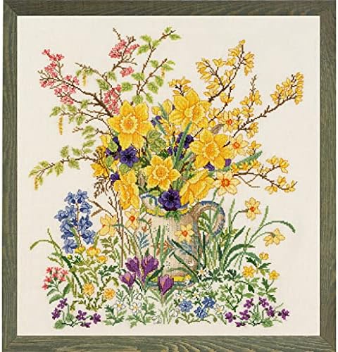 Eva Gül Standı Çapraz Dikiş Seti Paskalya Çiçekler Sayılan Desen 49x52 cm