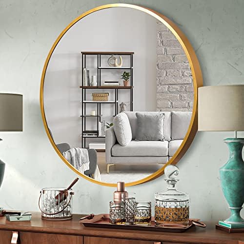 Trvone Altın Yuvarlak Ayna 32 inç Daire alüminyum ayna Alaşımlı Çerçeve Ayna Duvar Büyük Asılı Dekoratif Aynalar Yatak Odası Banyo