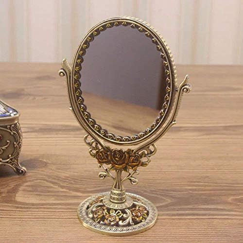 HTLLT Güzellik Makyaj Aynası Ayna Dresser-Vintage Bronz Ayna, Metalden Yapılmış Çift Taraflı Makyaj Aynası