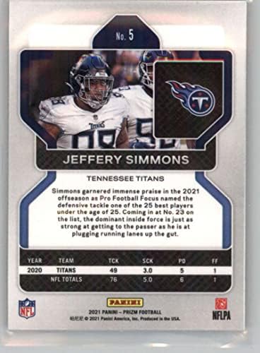 2021 Panini Ödülü 5 Jeffery Simmons Tennessee Titans NFL Futbol Ticaret Kartı