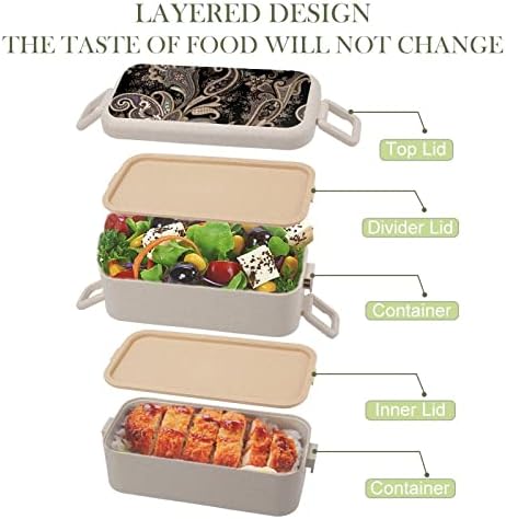 Güzel Geleneksel Paisley Çift Istiflenebilir Bento yemek kabı Kullanımlık yemek kutusu Gereçler Seti Yemek Çalışma Piknik Okul