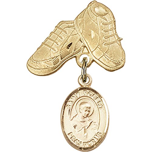 Altın Dolgulu Bebek Rozeti ile St. Robert Bellarmine Charm ve bebek çizmeleri Pin 1X5 / 8 inç