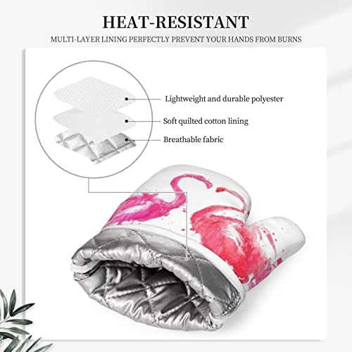 2 Adet Fırın Eldiveni (L) ve tencere tutacağı Setleri, Mürekkep Flamingolar, Mutfak fırın Eldiveni Yüksek ısıya dayanıklı 500 Derece