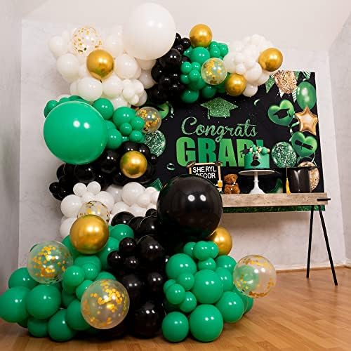 100 adet KOLAY DIY – yeşil siyah beyaz balonlar Garland kiti ve kemer – Küçük ve büyük altın, beyaz, yeşil ve siyah balonlar – mezuniyet