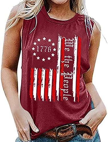 4th Temmuz Gömlek Tankı Üstleri Kadın Kolsuz O Boyun Gömlek ABD Bayrağı Yıldız Çizgili Vatansever Egzersiz Tunik Tank Top