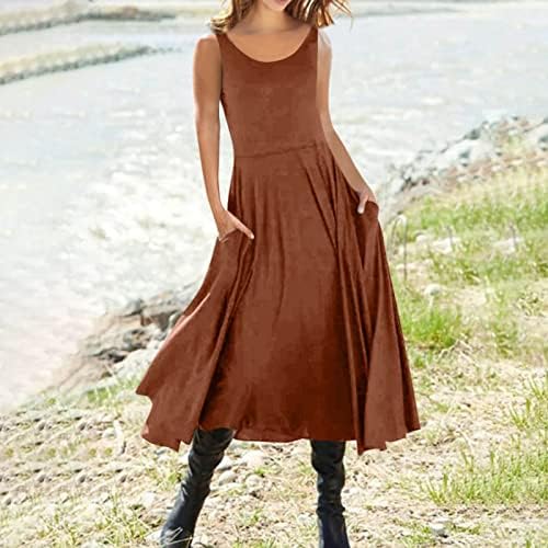 Kadın Günlük Elbiseler Rahat Moda Düz Renk Kolsuz uzun elbise Yazlık Elbiseler 2023