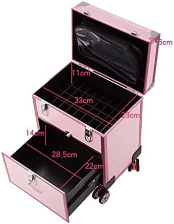 XMTXZYM Makyaj Bagaj Seyahat Bavul Kozmetik saklama kutusu Pembe Retro Profesyonel makyaj arabası Tekerlek Taşıma çantası